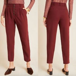 Anthropologie Burgundy High-Waisted Trousers